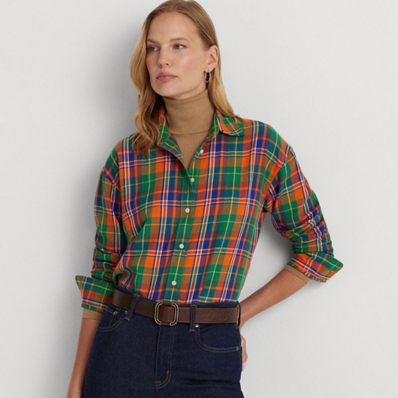 Ralph Lauren Tops - RALPH LAUREN Women's Plaid Cotton Twill Shirt SIZE MEDIUM